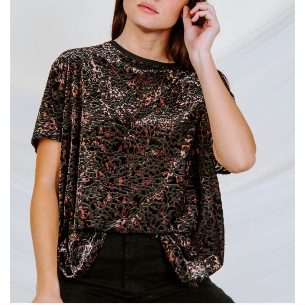 NWT Free People Teddy Burnout TShirt Cheetah Combo